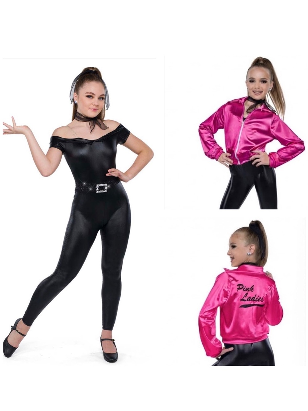 A Wish Come True I Got Chills Grease Costume Set Black Jumpsuit Pink Jacket IMC